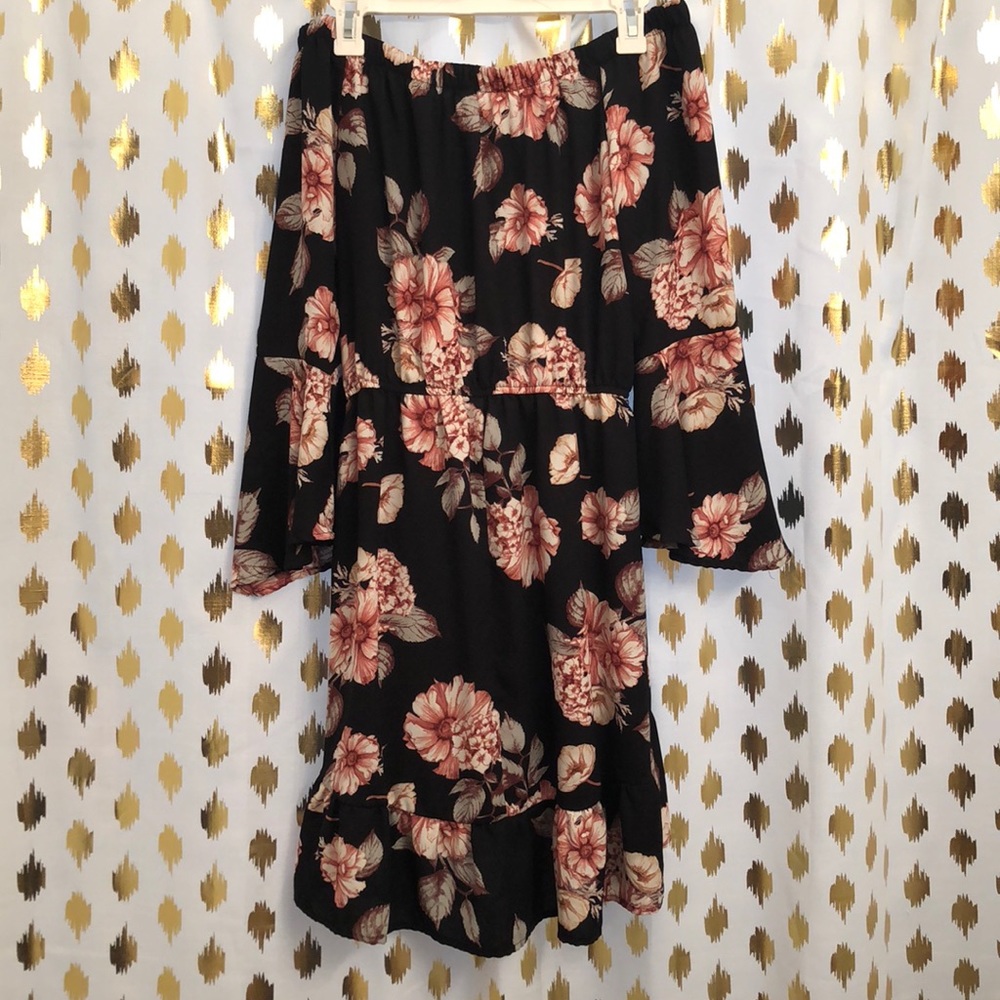 Xhilaration Floral Dress with Trumpet Sleeve